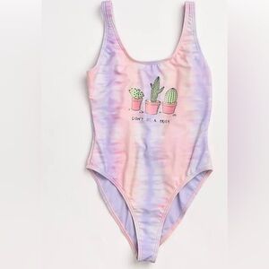 JV by Jac Vanek Don't Be A Prick Pink & Purple Tie Dye One Piece Swimsuit